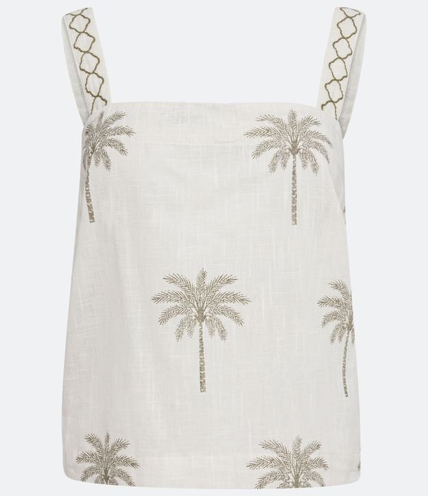 Blusa Musculosa con Tirante Ancho Contrastante y Estampado de Cocotero Blanco 6