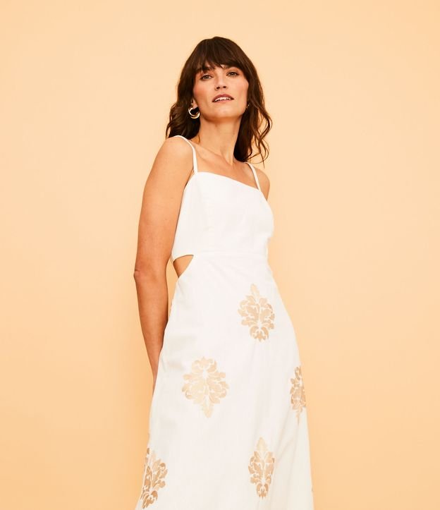 Vestido New Midi en Algodón con Tirante Fino y Estampado de Arabesco Blanco 4