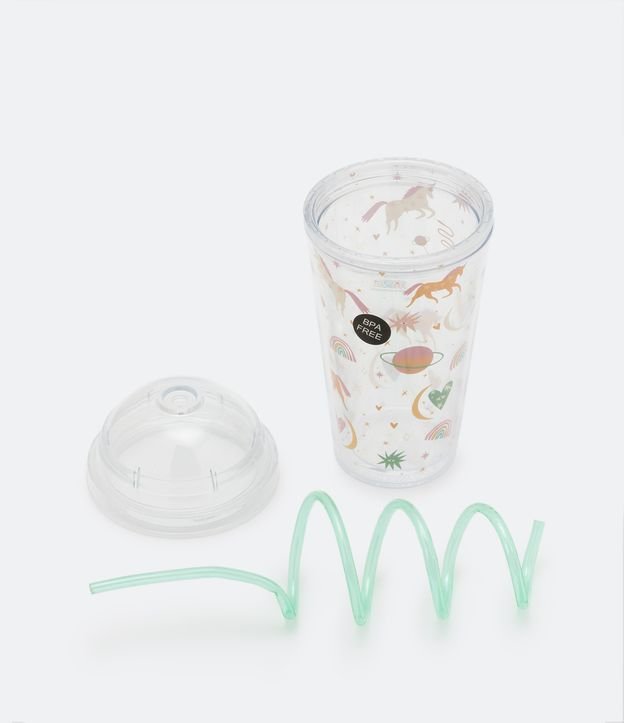 Vaso en Plastico con Pajita y Estampado de Unicornios Capacidade 450ml Verde 4