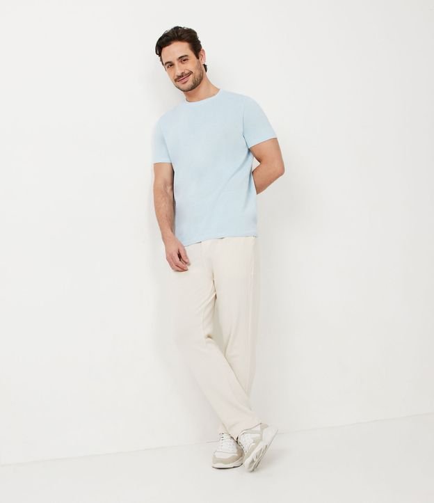 Remera Regular en Algodón Texturizado con Manga Corta Azul 2