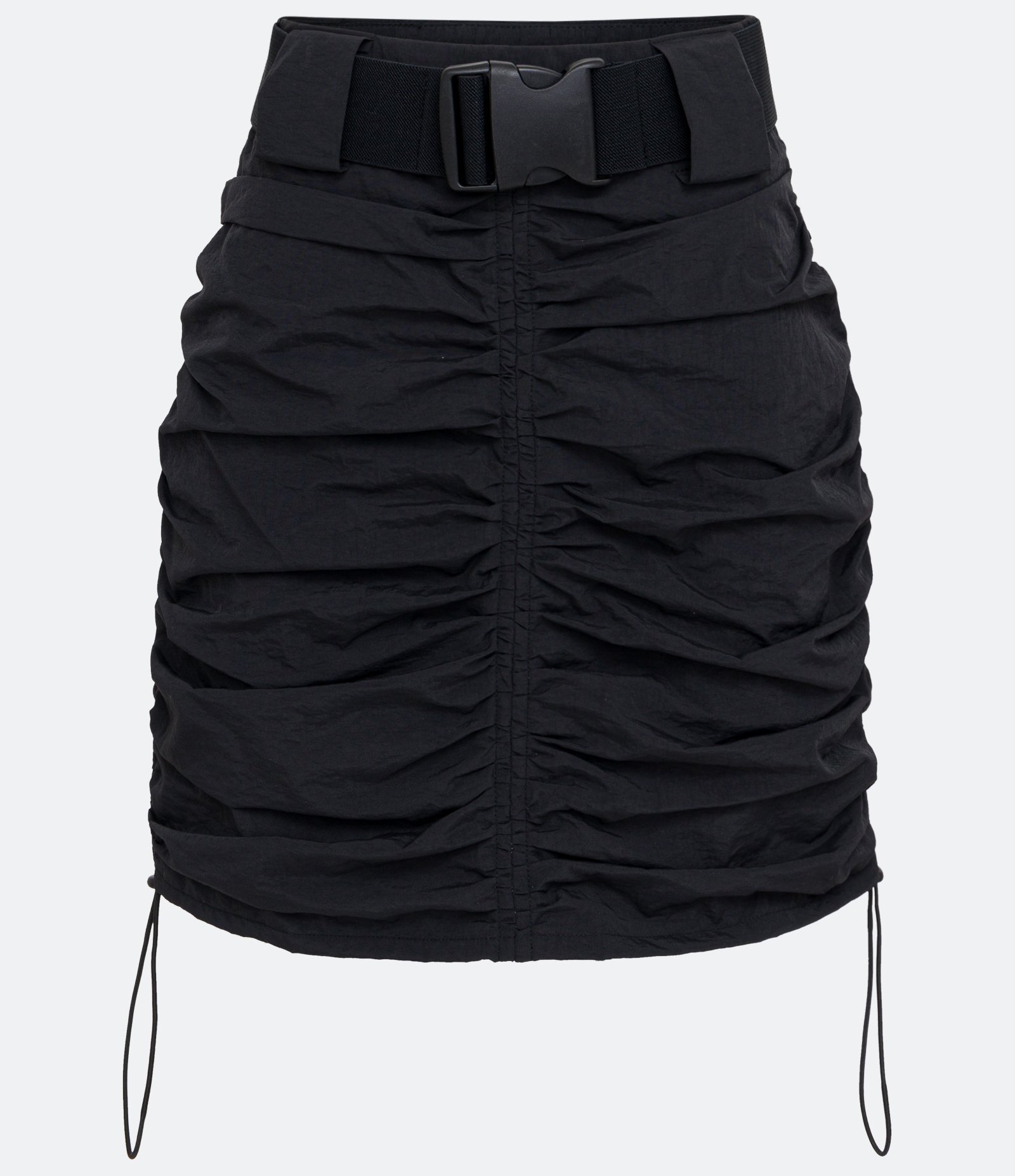 Saia Curta em Poliamida com Cinto de Mochila e Franzidos Preto 6