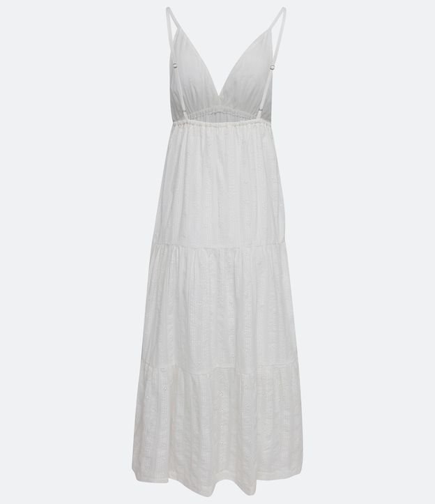 Vestido Largo en Laise Texturizado con Tirantes Finos y Fruncidos Blanco 9