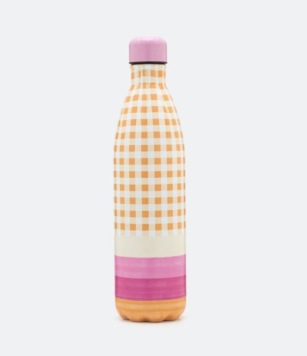 Botella Térmica en Metal con Estampado de Cuadros Vichy Capacidad 750ml Amarillo 1