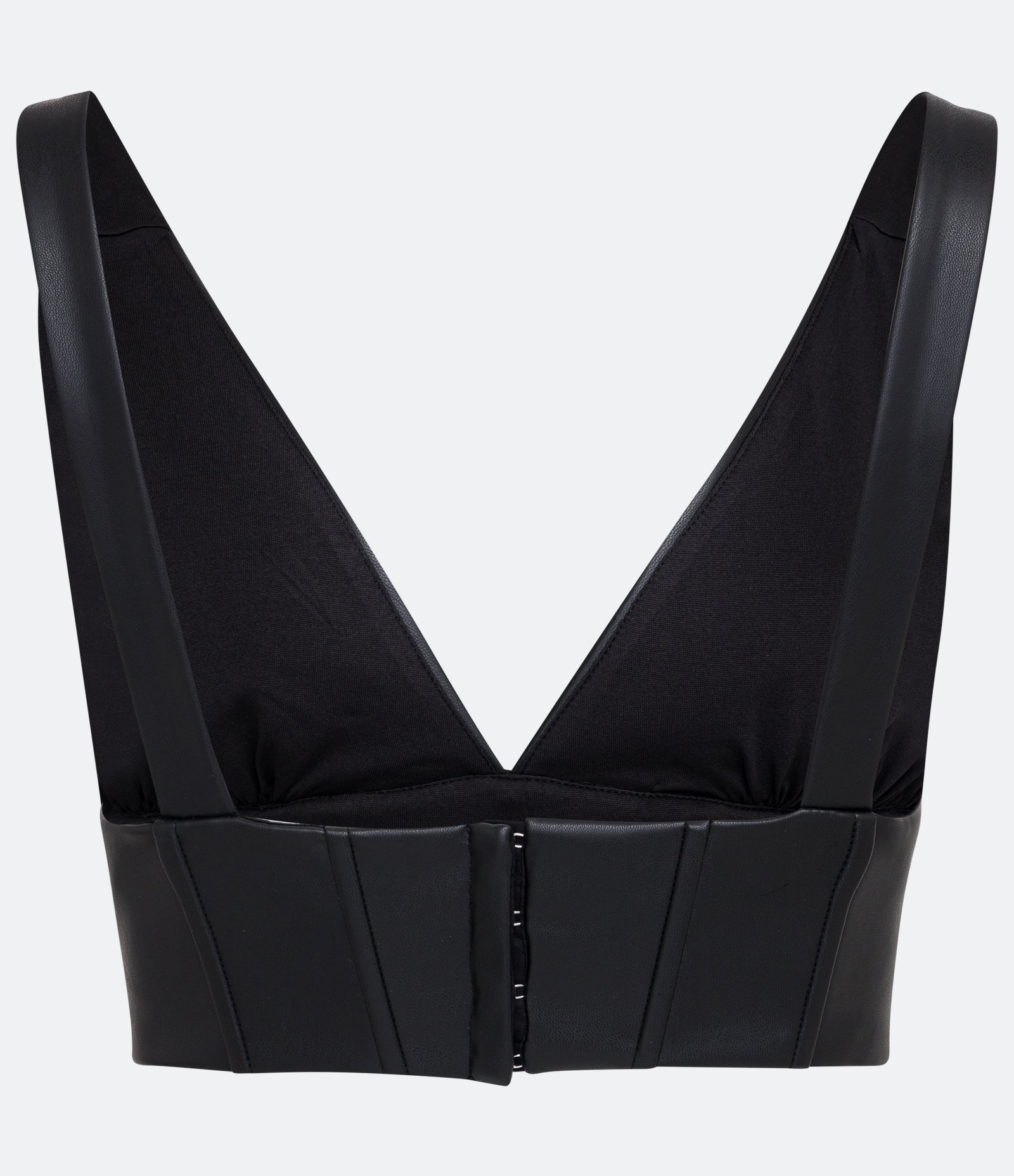 Blusa Cropped Sem Manga em Material Sintético com Recortes Preto 6