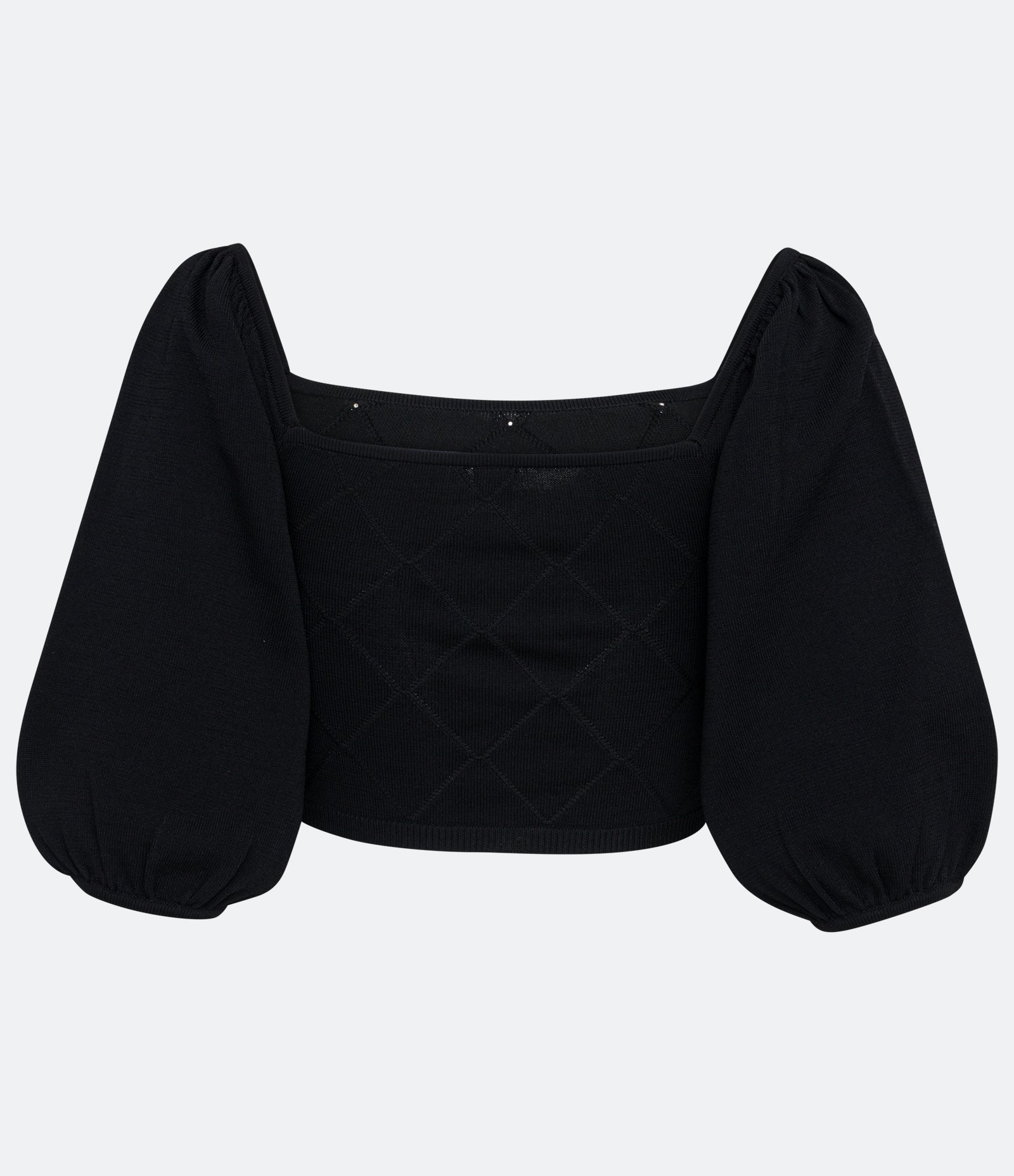 Blusa em Tricô com Pérolas Bordadas e Manga Bufante Preto 6