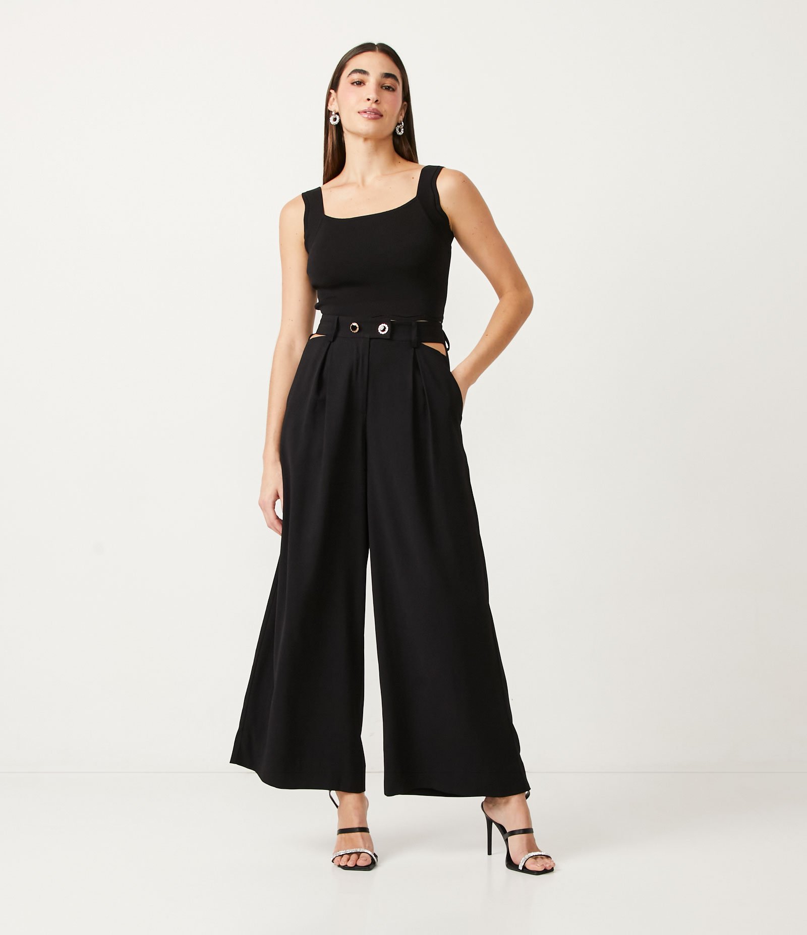 Blusa de Alça em Tricô com Ondulação Preto 2