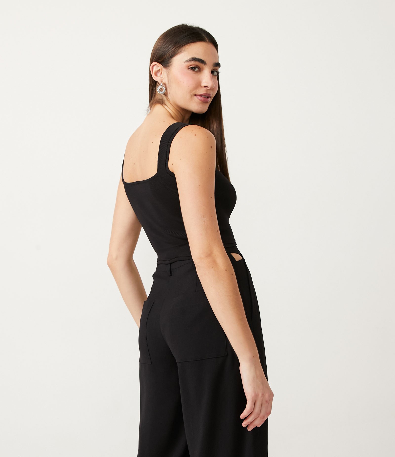 Blusa de Alça em Tricô com Ondulação Preto 3