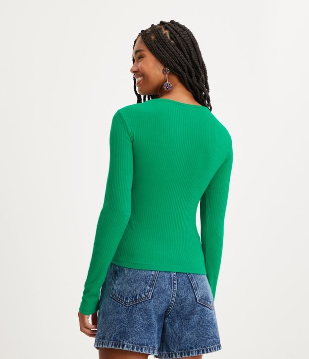 Blusa em Ribana Manga Longa e Laço no Decote Verde