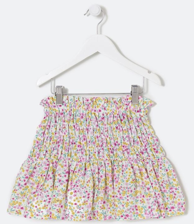 Pollera Infantil con Estampado Floral y Detalle de Lastex - Talle 5 a 14 años Blanco 2
