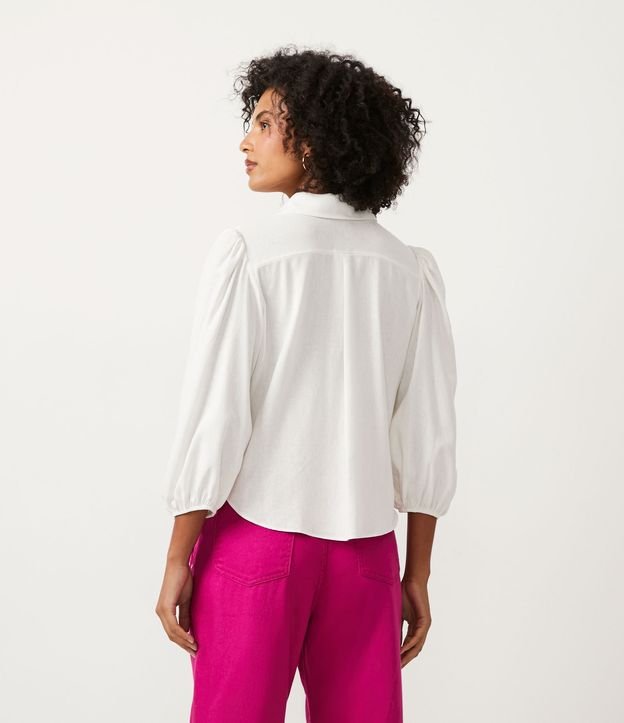 Camisa en Lino Manga 3/4 Abullonada con Estampado de Frutas Blanco 3