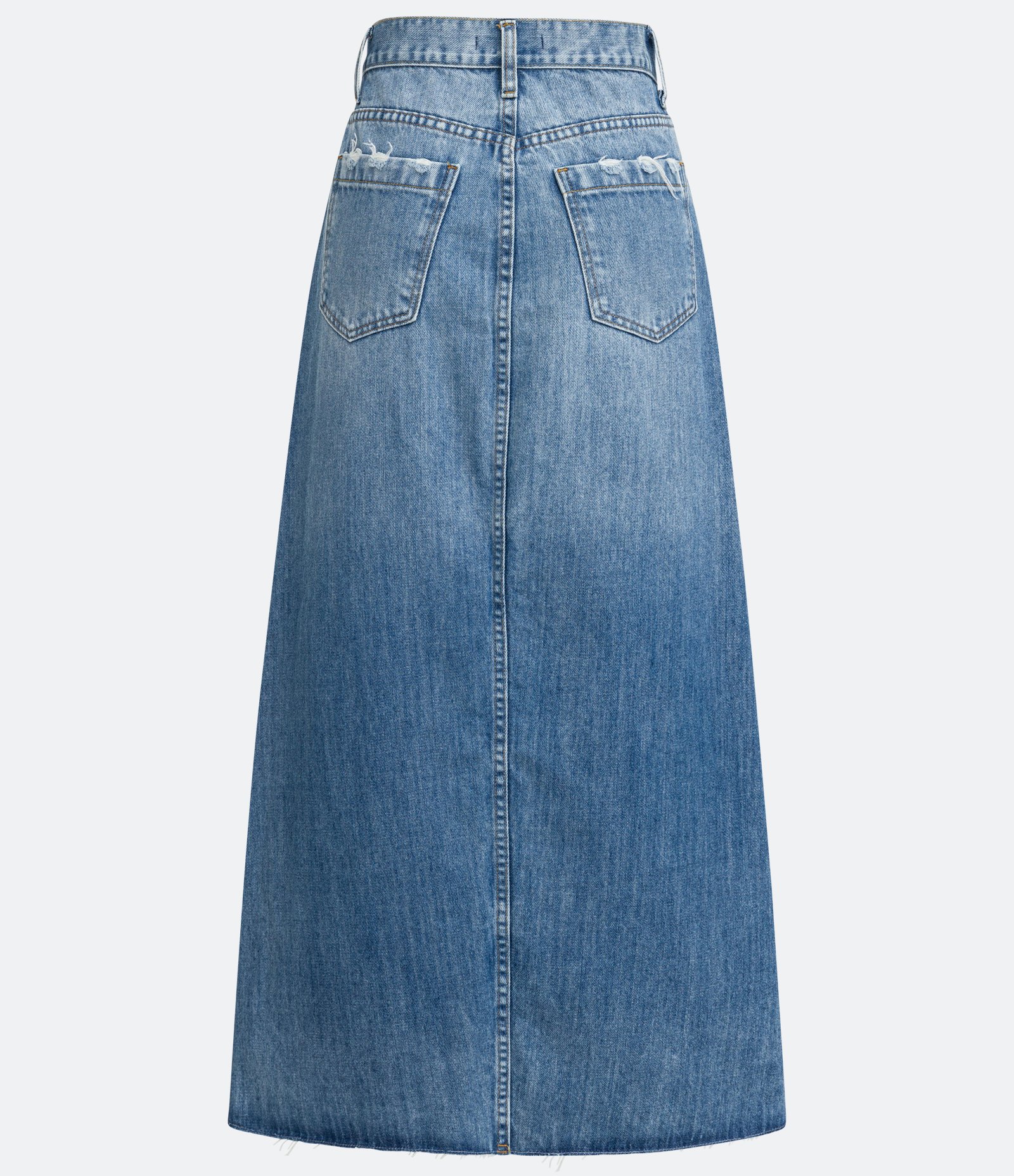 Saia Longa Jeans com Vista Deslocada e Fenda Frontal Azul 7