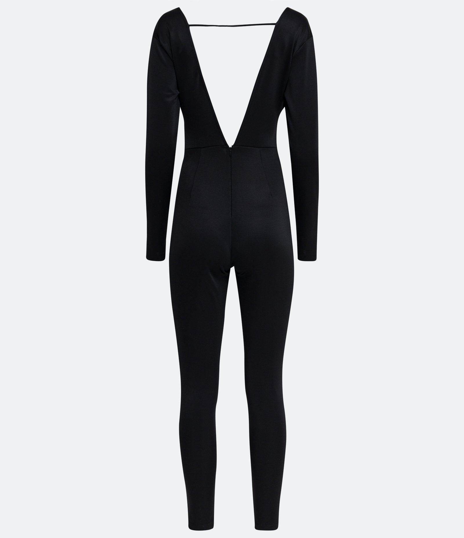 Macacão Skinny Longo em Malha com Decote V Profundo Frente e Costas Preto 8