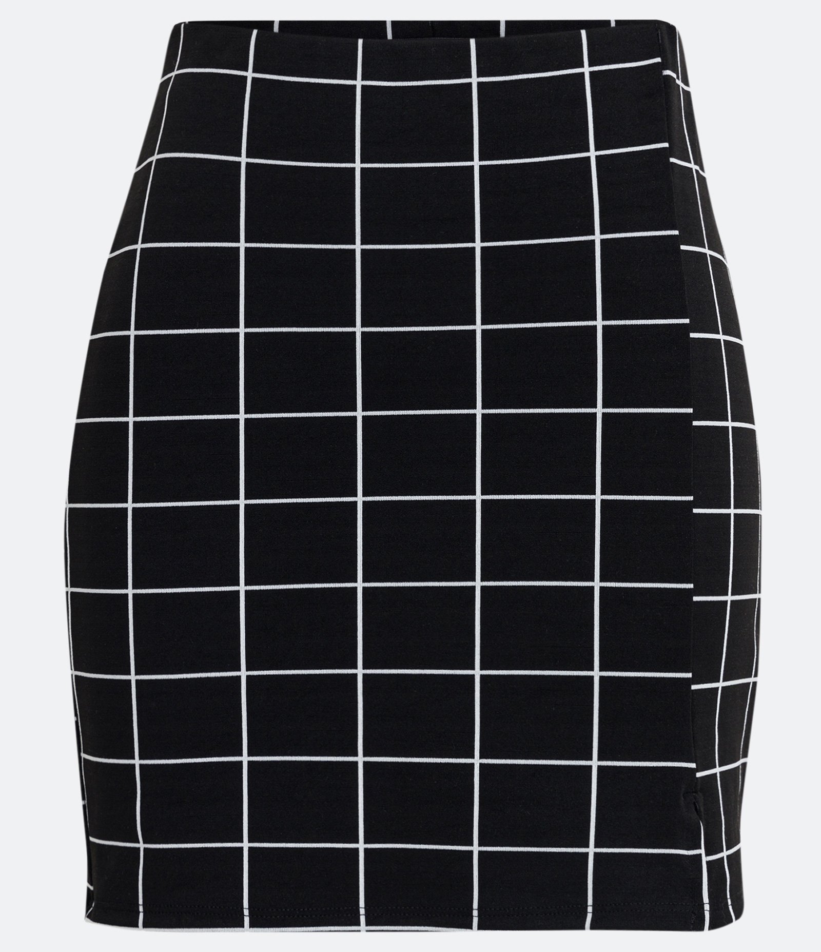 Saia Curta em Jacquard com Estampa Xadrez Grid Preto 1