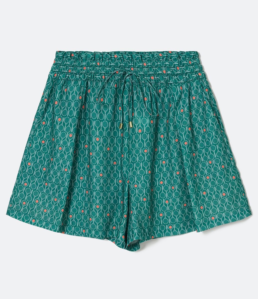 Short em Crepe com Estampa de Raquete Curve & Plus Size Verde Menor preço em Short em Crepe com Estampa de Raquete Curve & Plus Size Verde