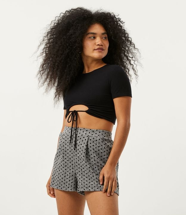 Blusa Cropped em Ribana Amarração Frontal Preto