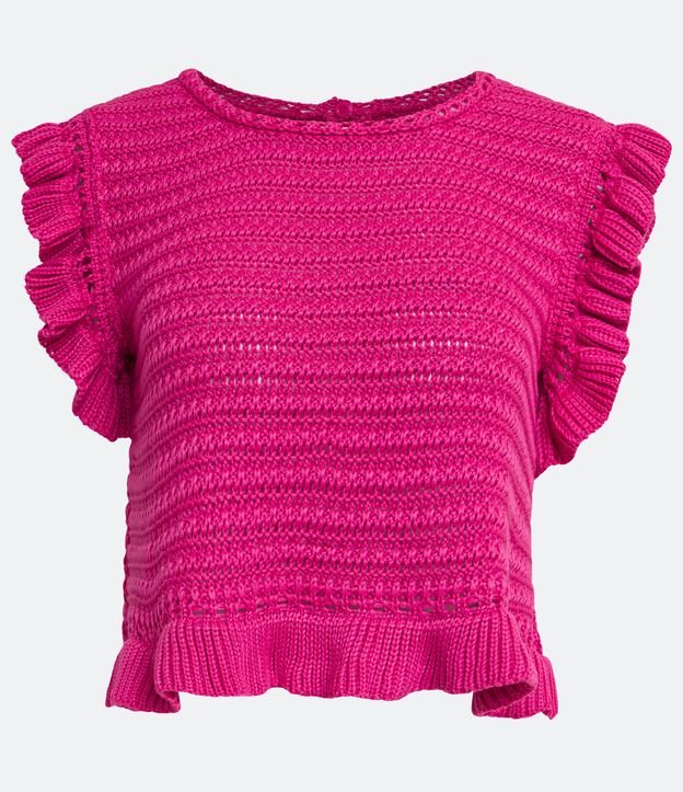 Blusa Regata Em Tric Babados Na Cava E Barra Mullet Rosa