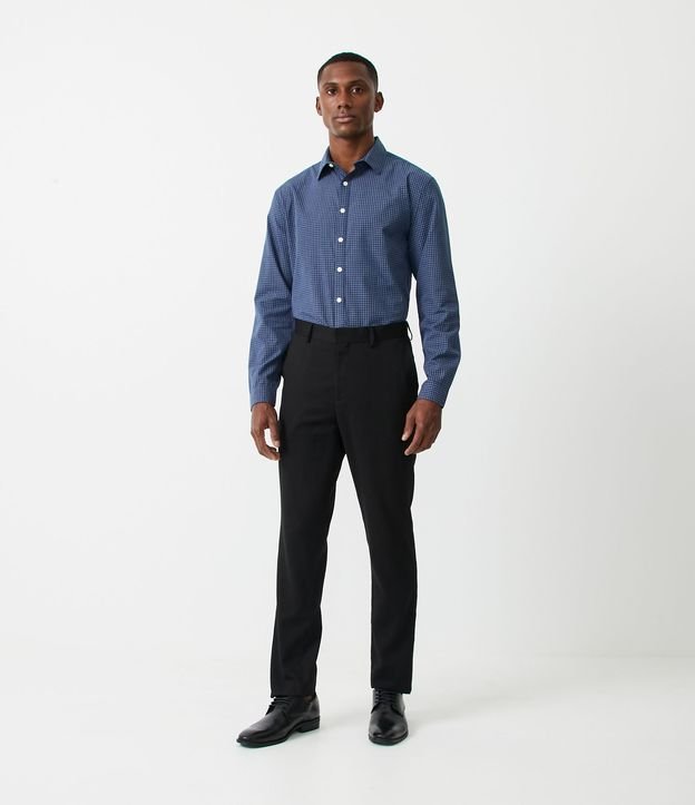 Camisa Comfort en Algodón con Estampado de Cuadros Azul 2