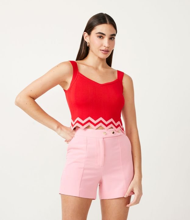 Blusa Sin Manga de Punto con Recorte Zigzag en la Barra Rojo 1