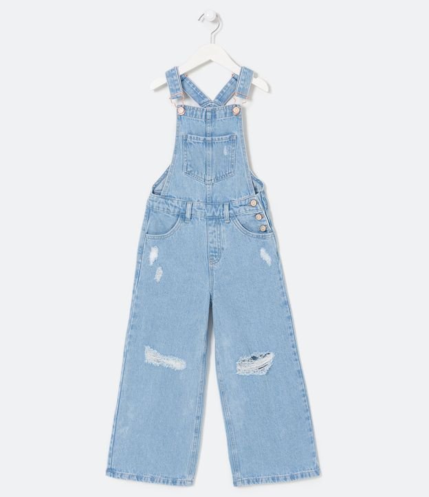 Jardineira Wide Leg Infantil Em Jeans Pu Dos Tam A Anos Azul