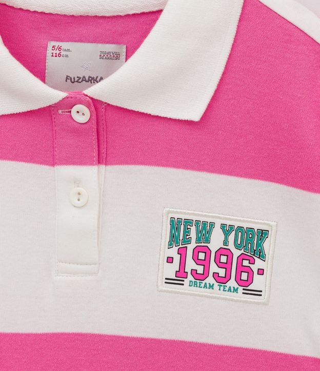 Vestido Infantil Rayado con Cuello Polo - Talle 5 a 14 años Rosado 3