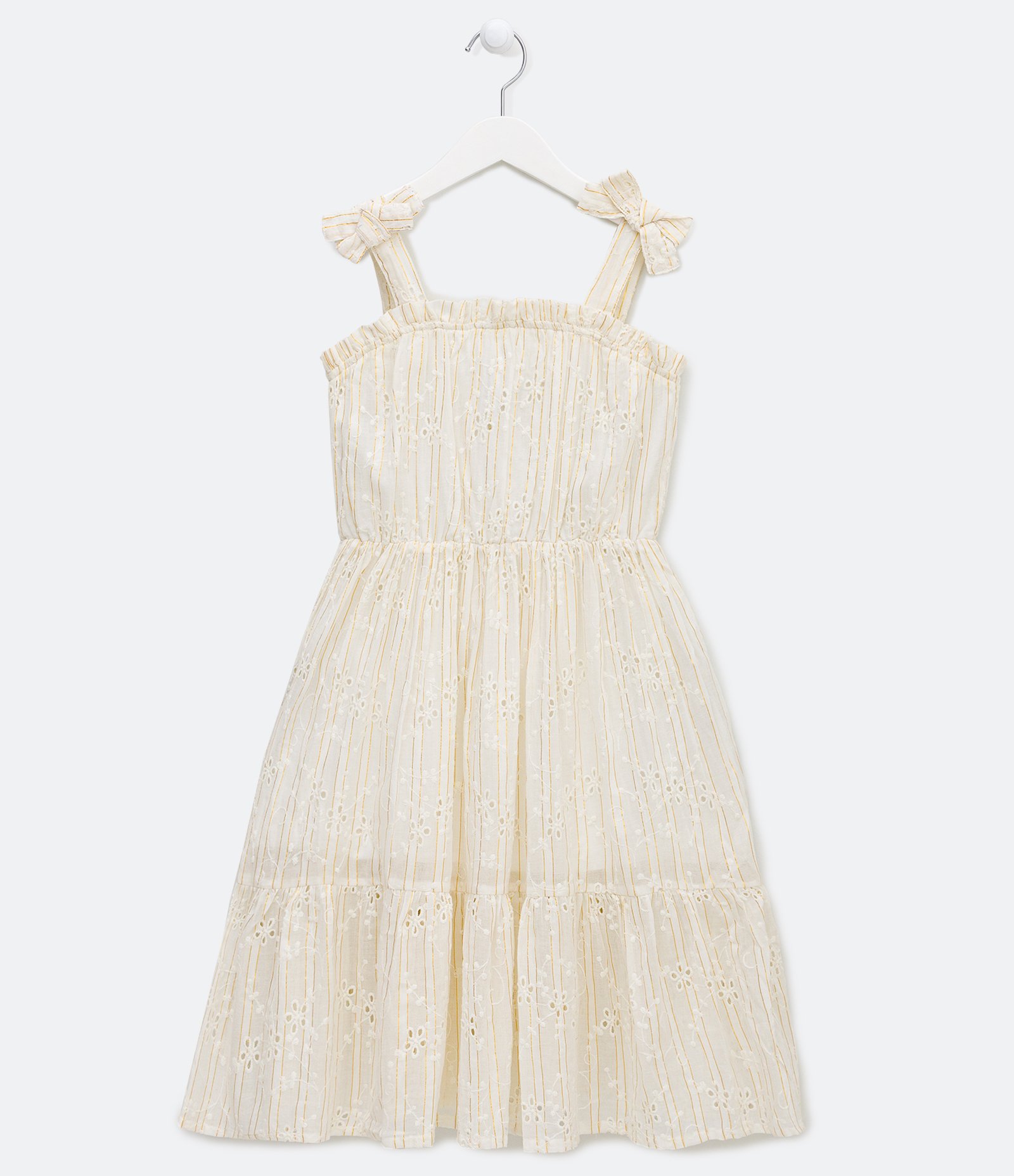 Vestido Infantil em Laise e Alças com Amarração - Tam 5 a 14 Anos Branco 1