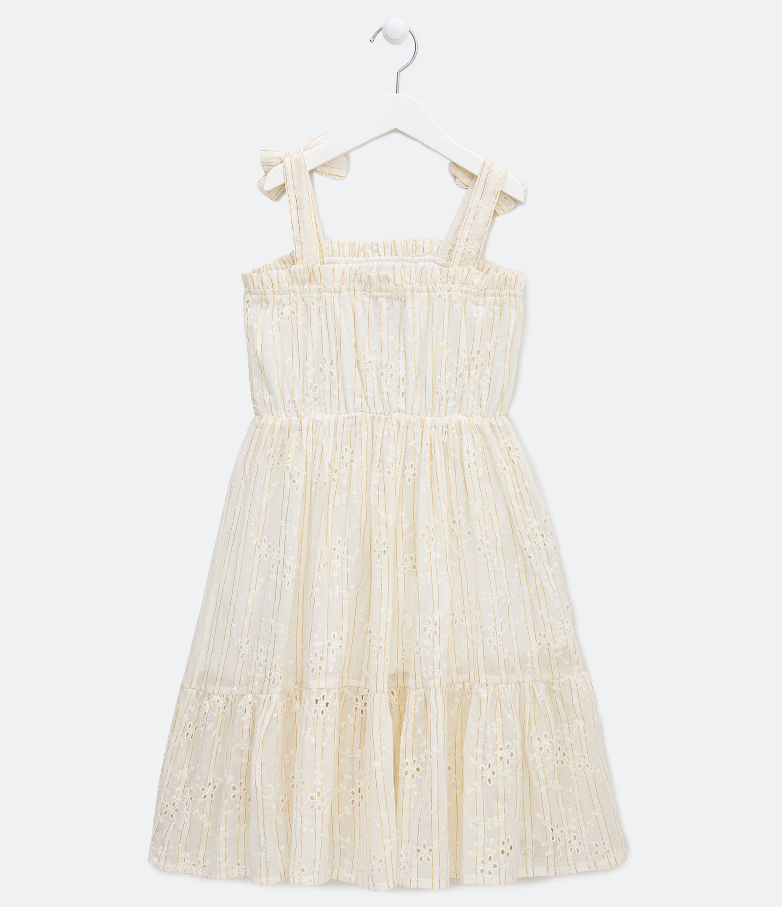 Vestido Infantil em Laise e Alças com Amarração - Tam 5 a 14 Anos Branco 2