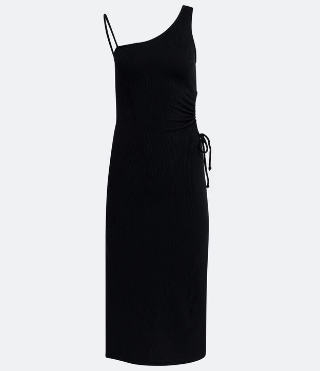Vestido Midi Acanalado con Tirantes Asimétricos y Cutout Lateral Negro 6