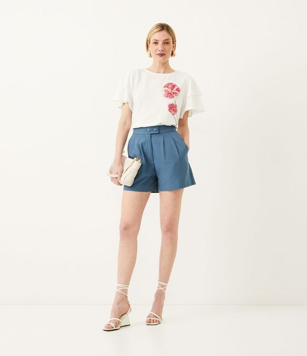 Blusa en Malla Texturizada con Manga Dupla y Estampado Floral Blanco 2