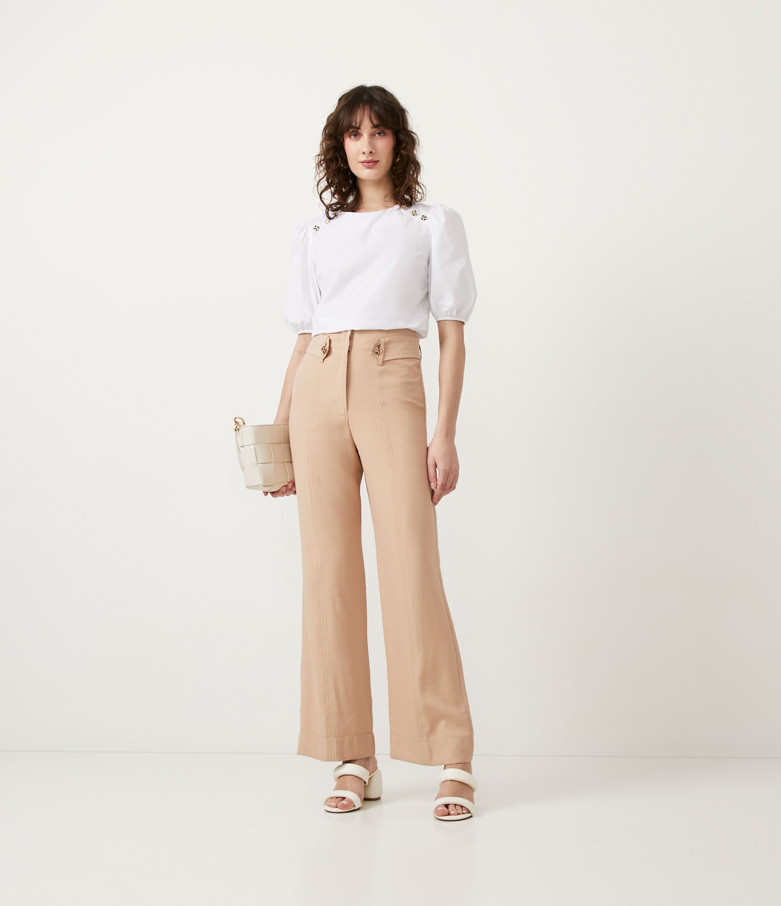 Calça Flare em Viscose Responsável com Aleta Pespontada Rosa 1