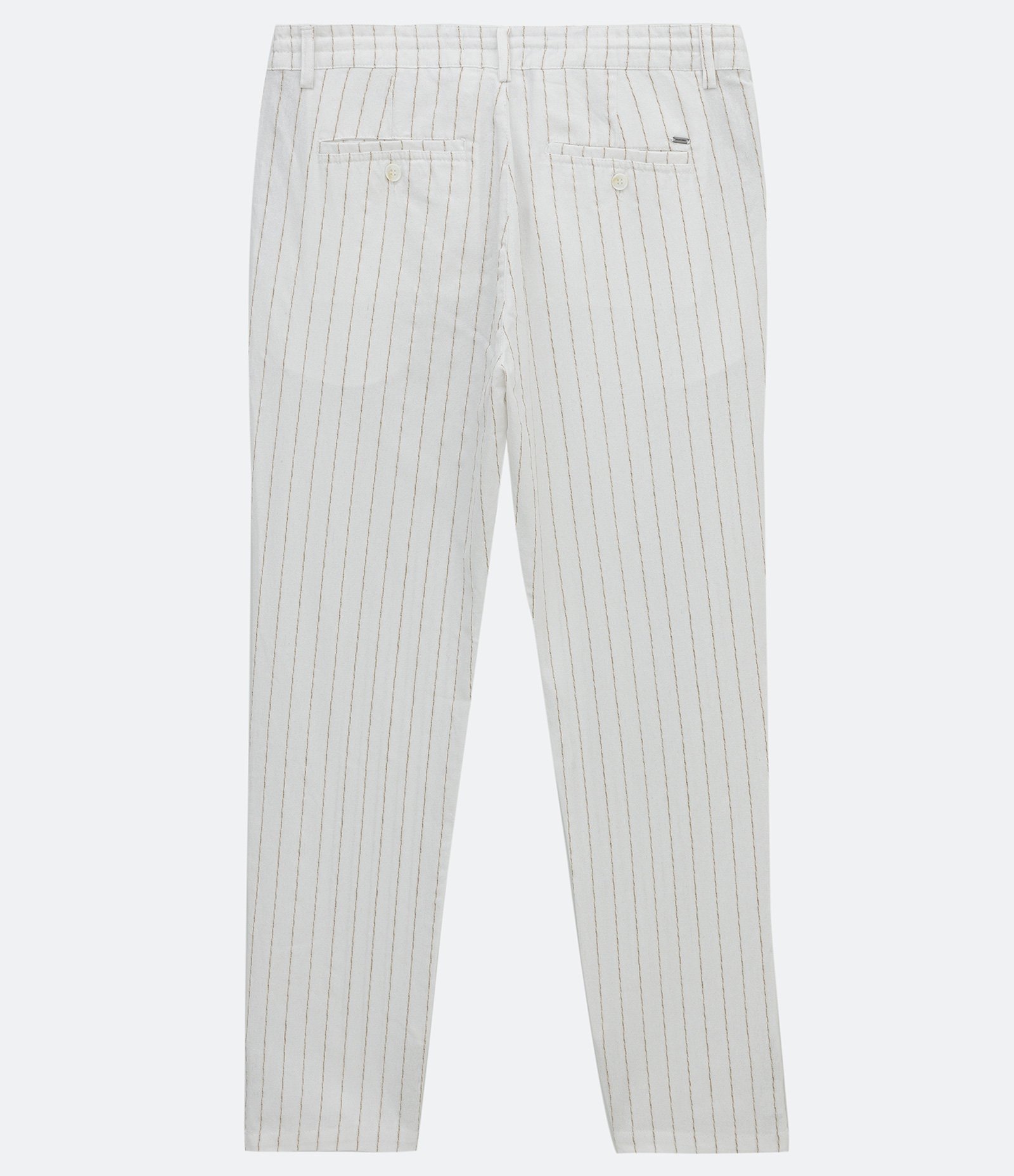 Calça Slim em Linho com Listras e Amarração Branco 7