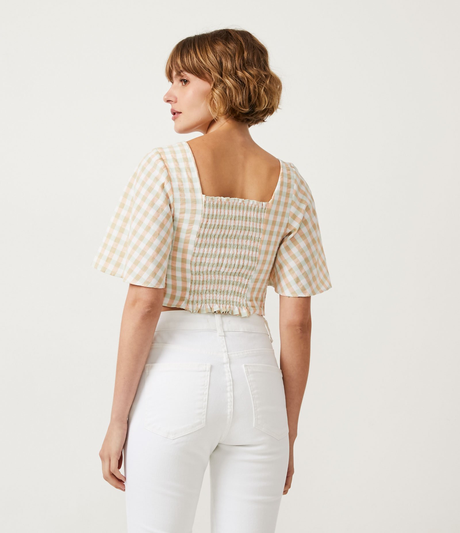 Blusa Cropped em Algodão com Decote Coração e Recorte Vazado Verde/Laranja 3