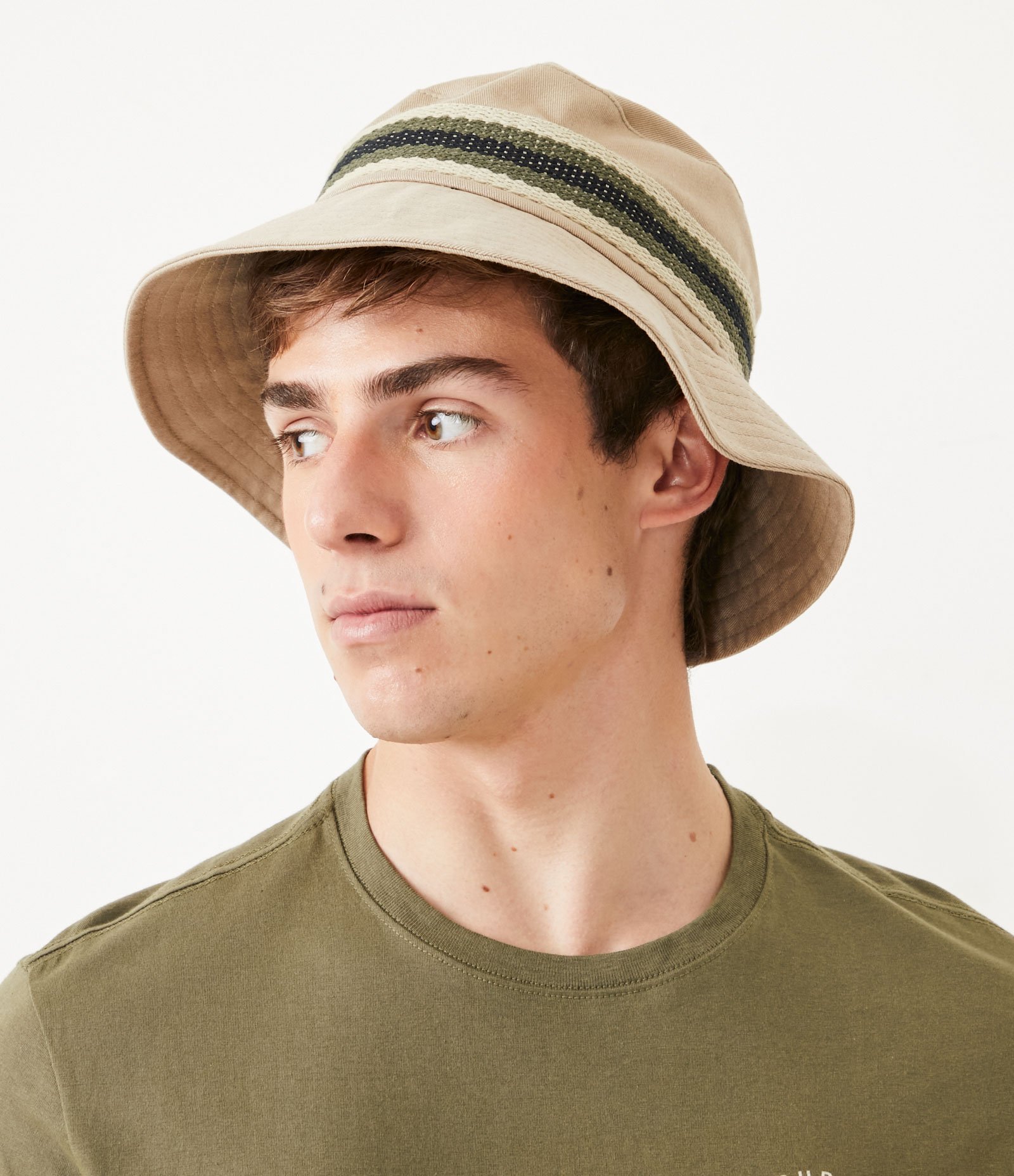 Chapéu Bucket em Algodão com Gorgurão Listrado Marrom 3