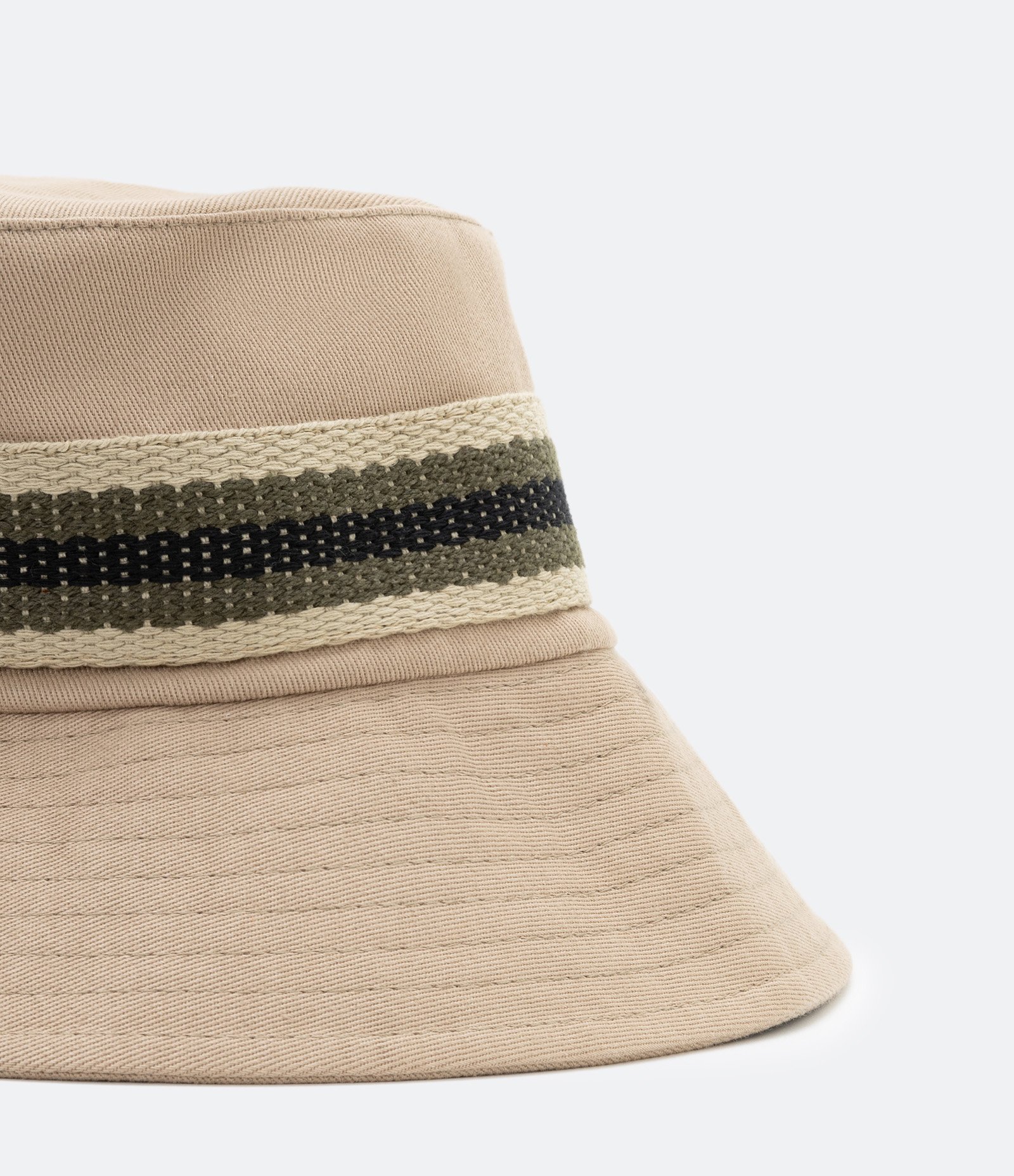 Chapéu Bucket em Algodão com Gorgurão Listrado Marrom 2