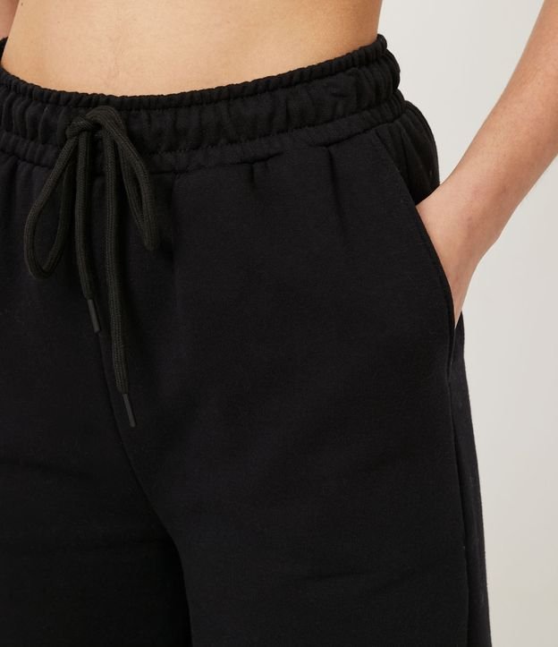 Pantalón Wide Leg en Algodón con Cintura Alta y Nudo en la Cintura Negro 4