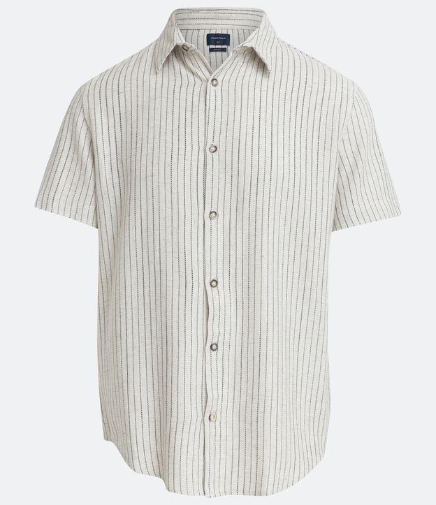 Camisa Comfort en Voile con Rayas y Textura Rústica Beige 6