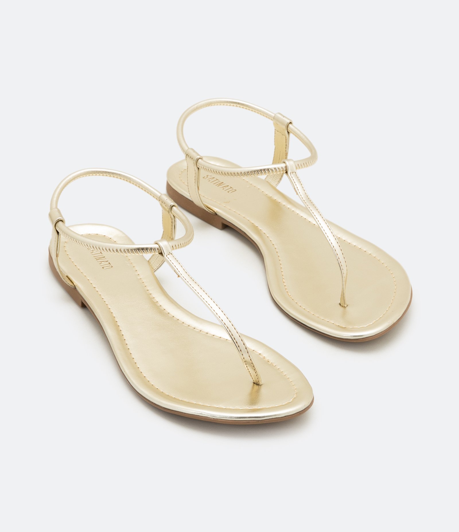 Sandália Rasteira Fio com Fechamento Elástico Dourado 1