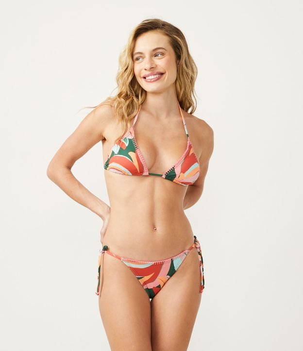 Bikini Top Triangular Fruncido en Poliamida con Estampado Abstracto Verde 2