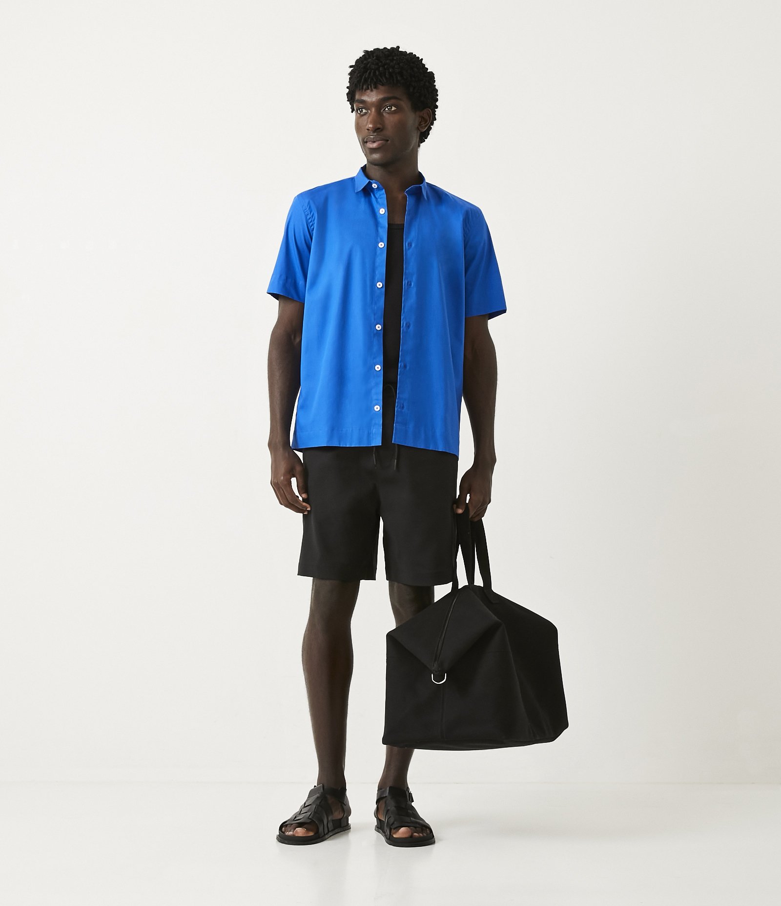 Camisa em Oxford com Gola Colarinho e Manga Curta Azul 2
