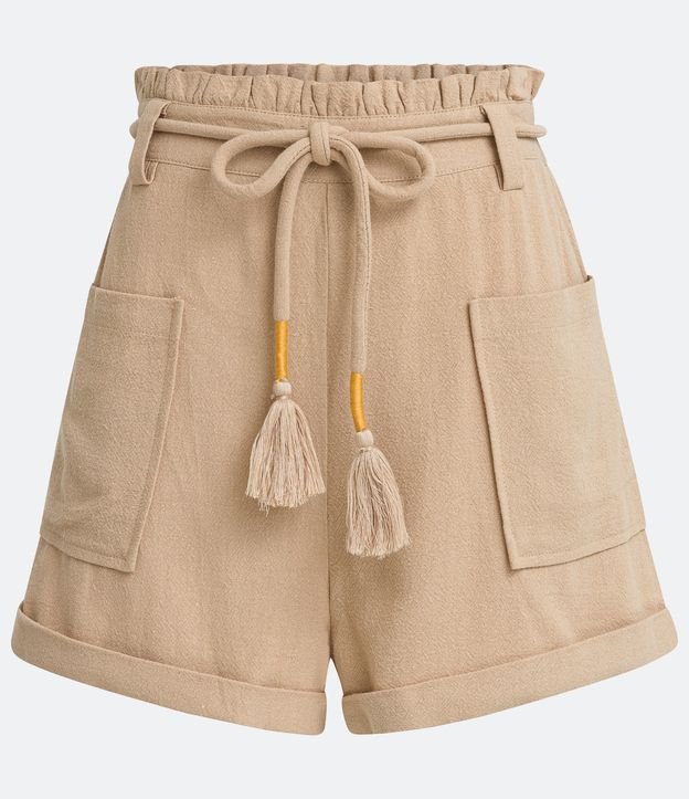 Short Clochard en Viscolino con Cinturón Cuerda y Bolsillo Beige 5