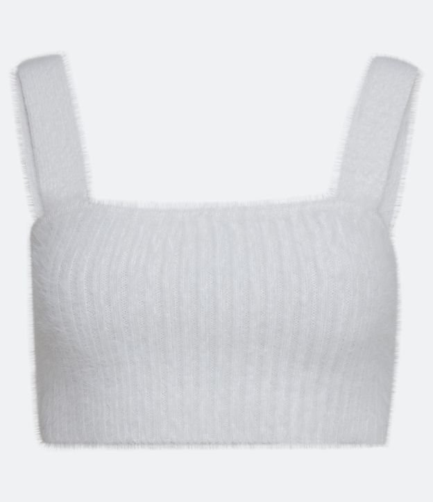 Blusa Cropped sin Manga de Punto Acanalado y con Pelitos Blanco 5