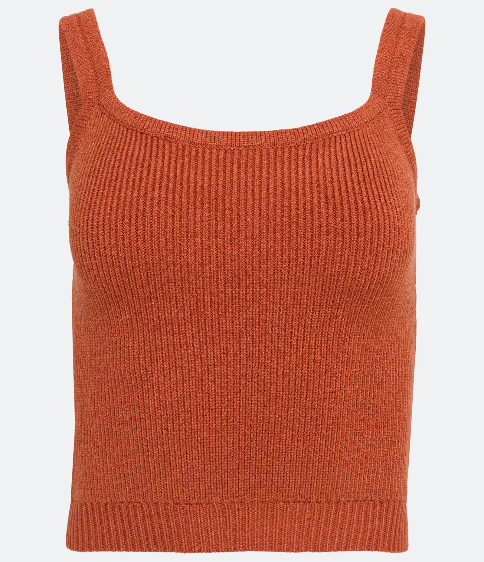 Blusa Curta em Tricô com Alça Fina Marrom 5