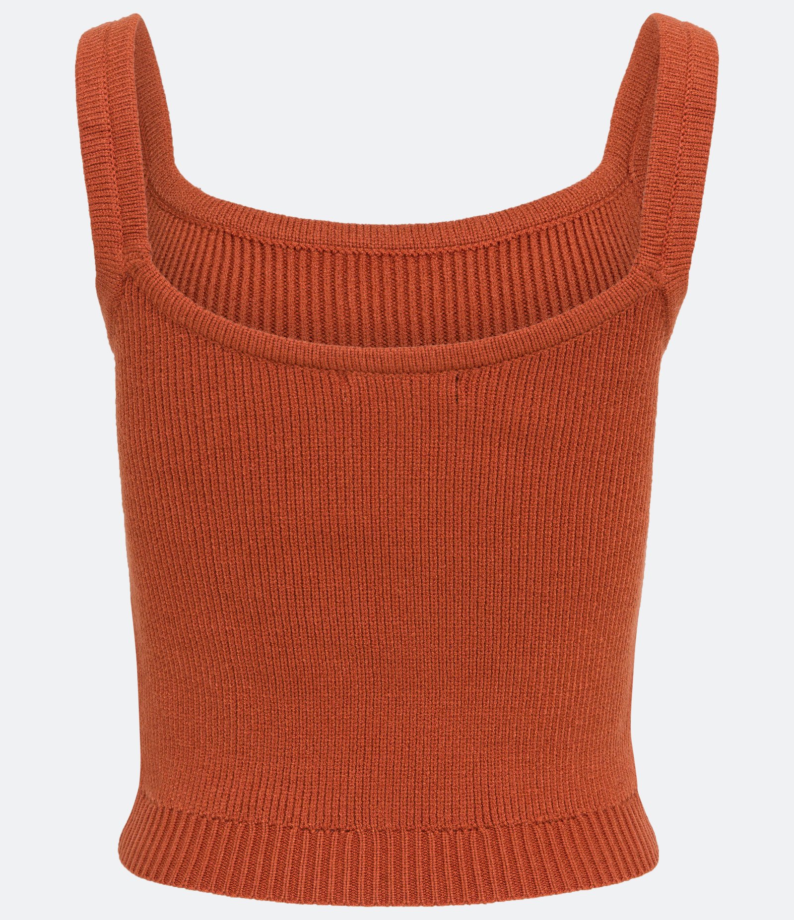 Blusa Curta em Tricô com Alça Fina Marrom 6