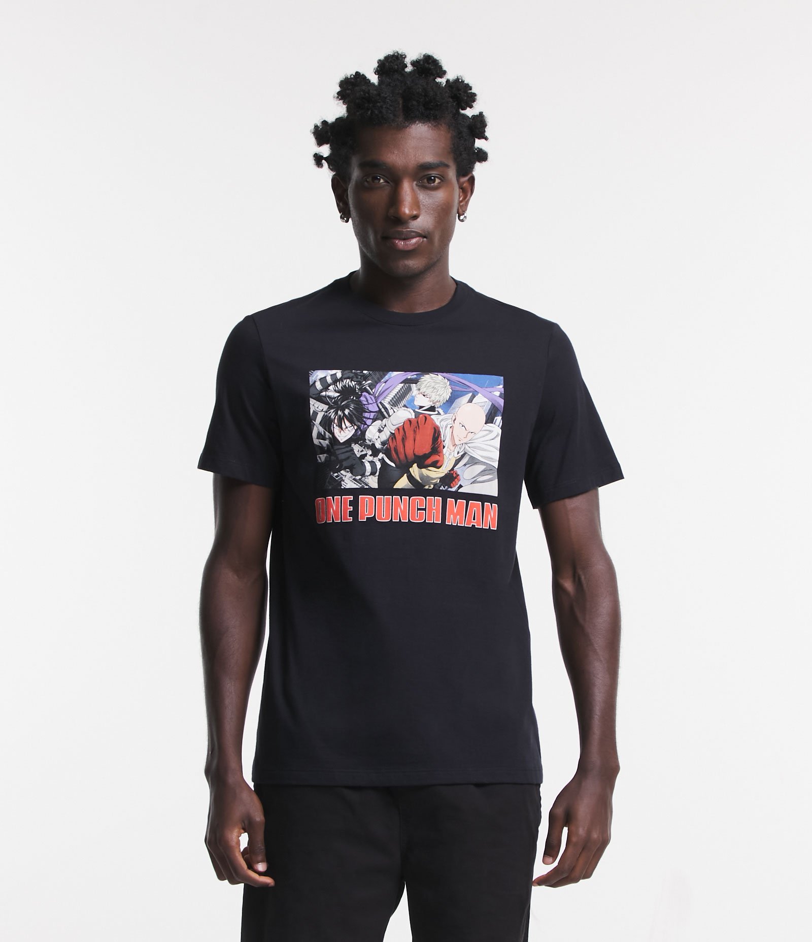 Camiseta Regular em algodão com Estampa One Punch Man Preto 1