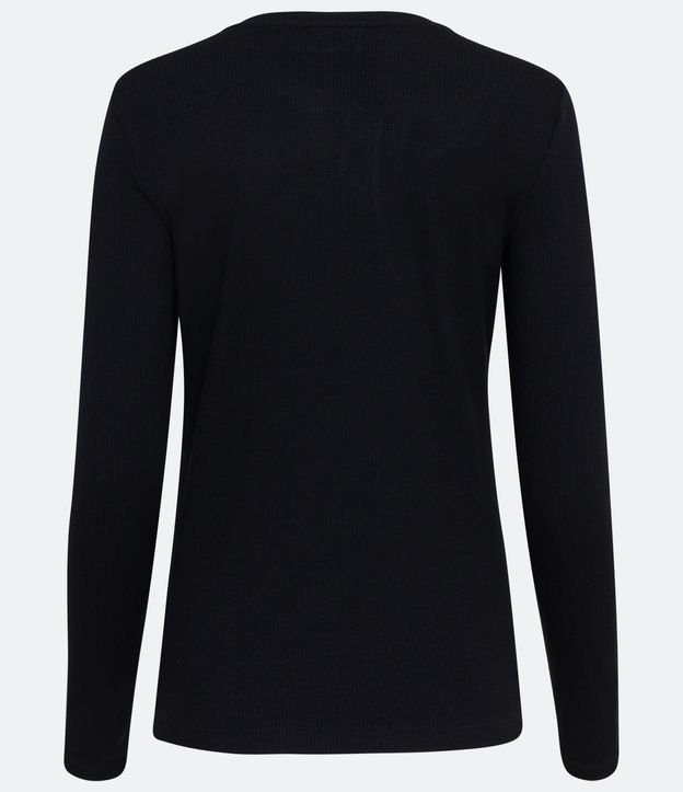 Blusa de Pijama en Ribana con Botones na Cuello y Viés Contrastante Negro 5