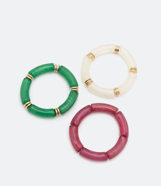 Kit 03 Pulseras en Acrílico con Resinas Tubulares Multicolores 2