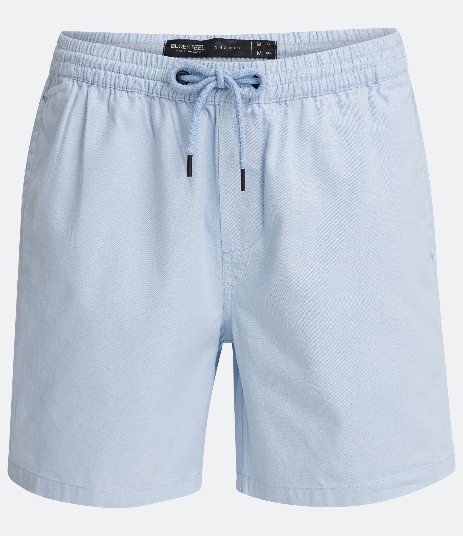 Bermuda Regular em Sarja com Elástico no Cós e Cordão Azul Claro 4