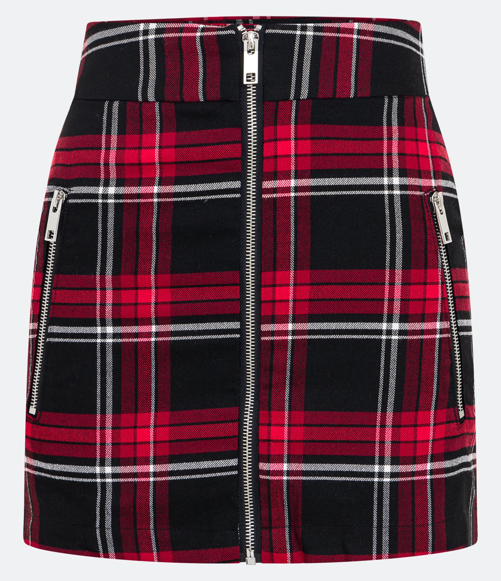 Saia Curta Xadrez com Bolsos com Zíper Vermelho 5