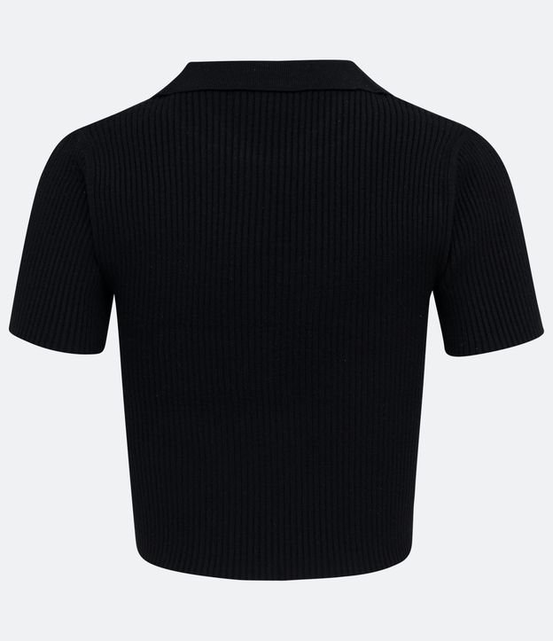 Blusa Cropped en Viscosa con Cuello Polo y Lazo Frontal Negro 6
