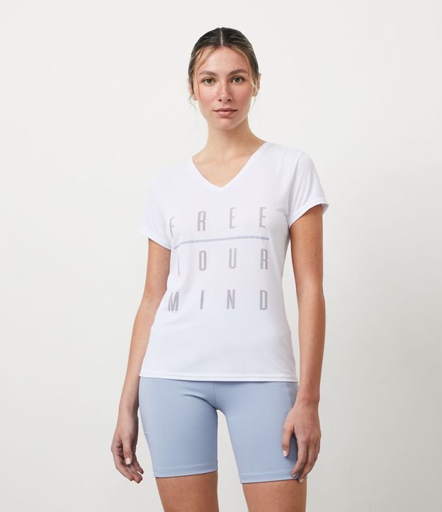 Remera Deportiva en Poliamida con Lettering y Barra Mullet Blanco 1