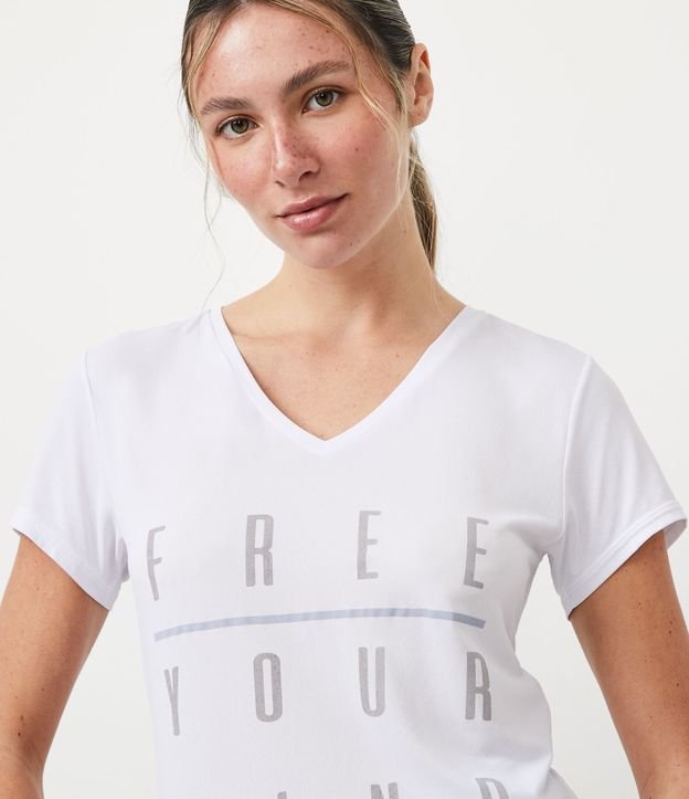 Remera Deportiva en Poliamida con Lettering y Barra Mullet Blanco 5